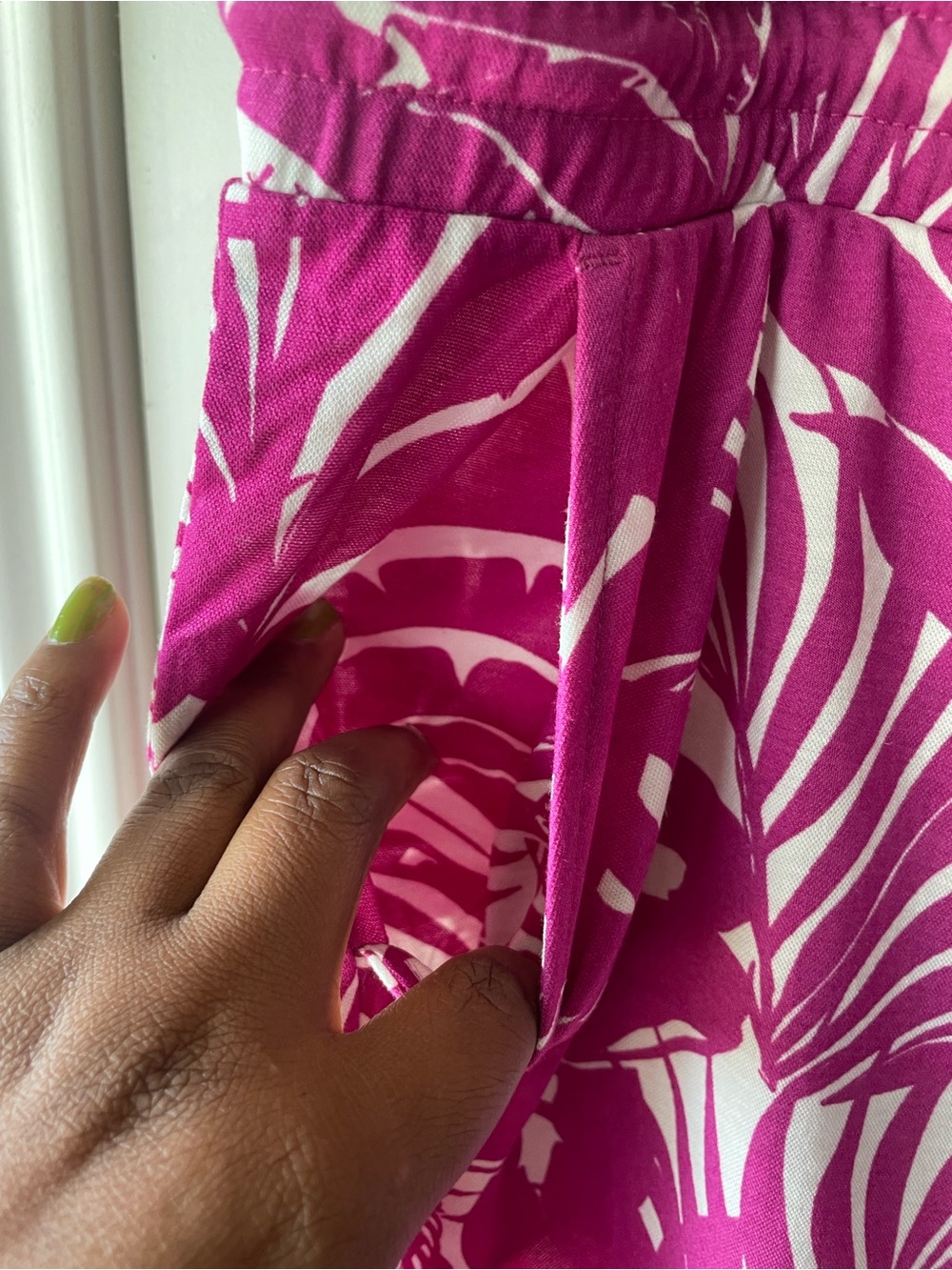Belle by Kim Gravel Fuchsia and White Printed Elastic Waist Pants - Picture 3 of 6
